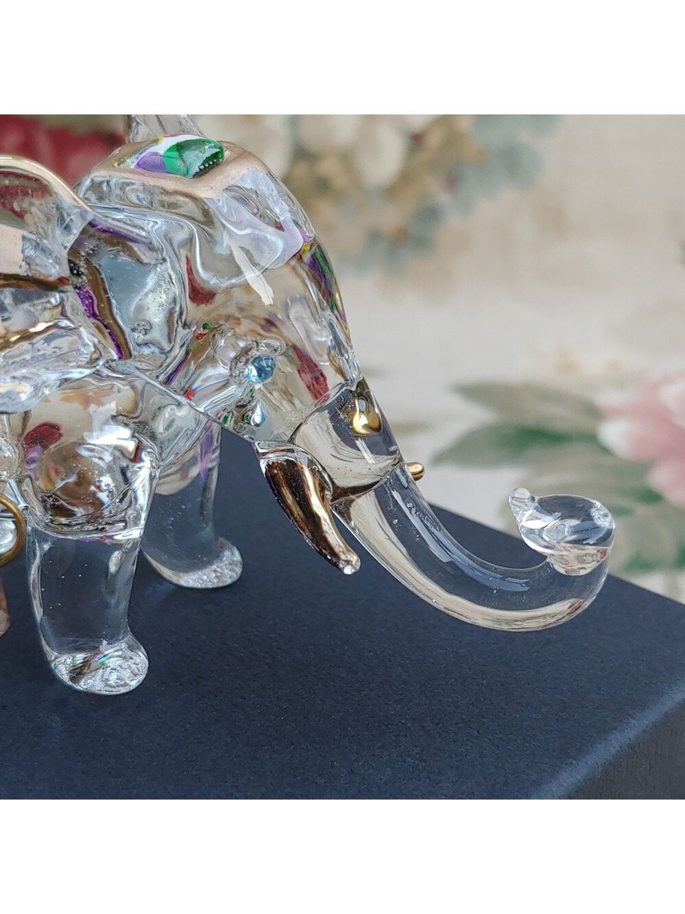 Crystal Elephant Figurine with Gold Tone Accents 4"x2"x2" - Picture 12 of 17